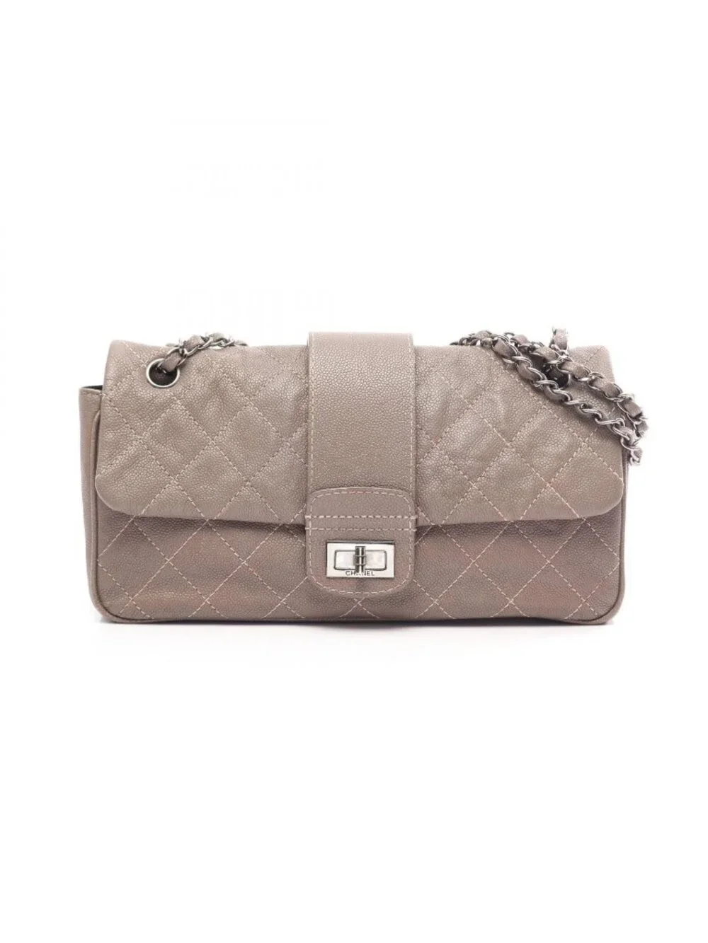 Chanel Shoulder Bag 2.55 Quilted Chain Gray Caviar Leather